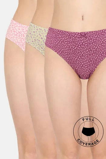 Buy Rosaline Cotton Comfort Medium Rise Full Coverage Bikini Panty (Pack of 3) - Assorted